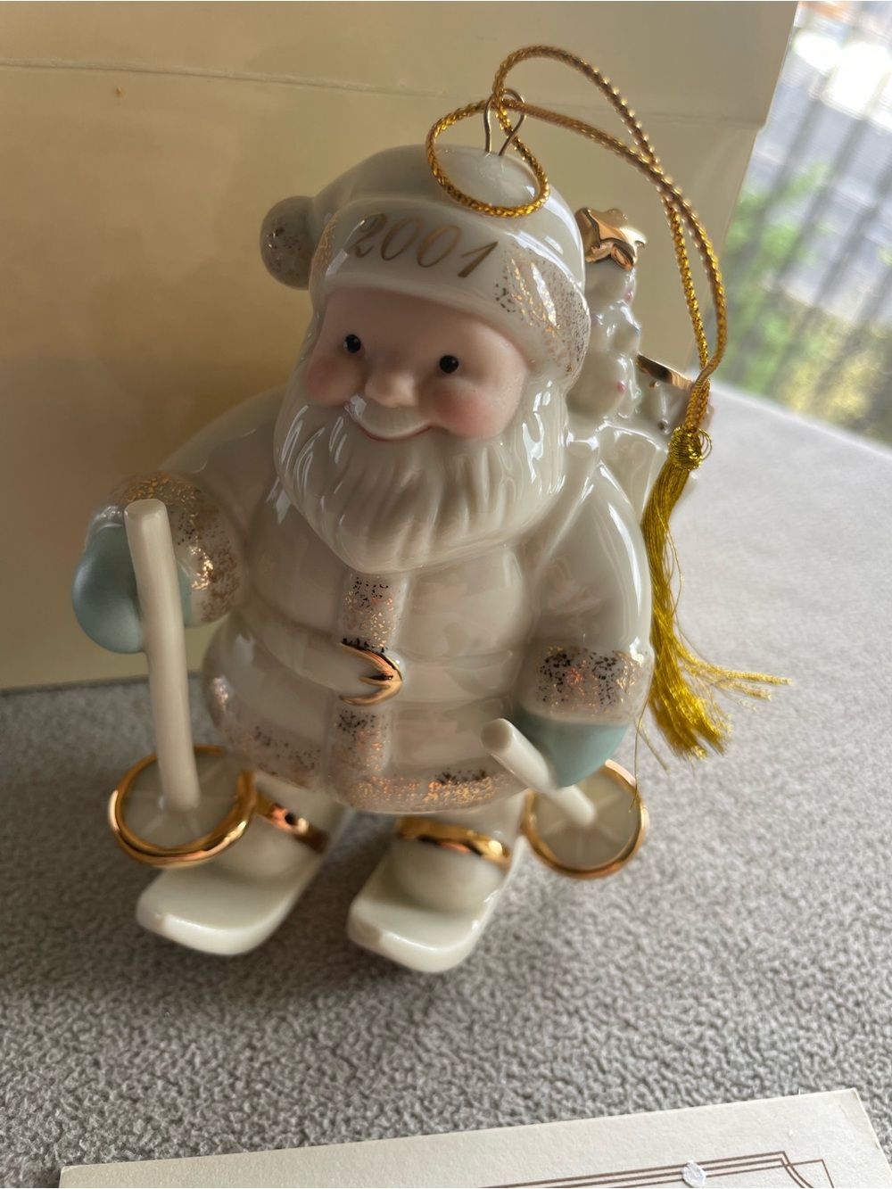 Vintage 2001 Lenox Annual Santa Ornament Santa's Downhill Delivery 24 karat gold
